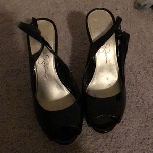 Jessica Simpson black opened toe pumps